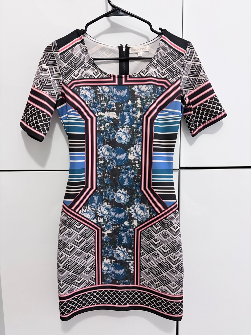 Floral Geometric Bodycon Dress, size S